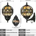 2 Pack Dusk to Dawn Globe Outdoor Wall Lights, Black Round Porch Light for Patio Garage Doorway, Anti-Rust Aluminum Waterproof Exterior Sensor Lighting Fixtures, Wall Sconce Lantern with Amber Glass, 13.1"H-2 Pack