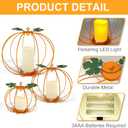 Halloween Metal Pumpkin Candle Holder, 3 Pcs Light up Orange Pumpkin Lantern with LED Flickering Yellow Candle Lights Build in Timer for Thanksgiving Halloween Harvest Fall Home Decor