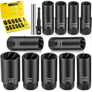 Topec 13PCS Deep Lug Nut Remover, 13-27mm Wheel Lock Removal Tool, 1/2" Drive Bolt Extractor Socket Set, Heavy Duty Lug Nut Removal Tool for Stripped, Rounded, Broken Bolts