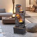 33.5 Inch Water Fountain 4-Tier Cascading Bowls with LED Lights, Indoor Outdoor Decorative Floor Standing Resin Waterfall for Patio Garden Porch Backyard Home Décor, Dark Gray