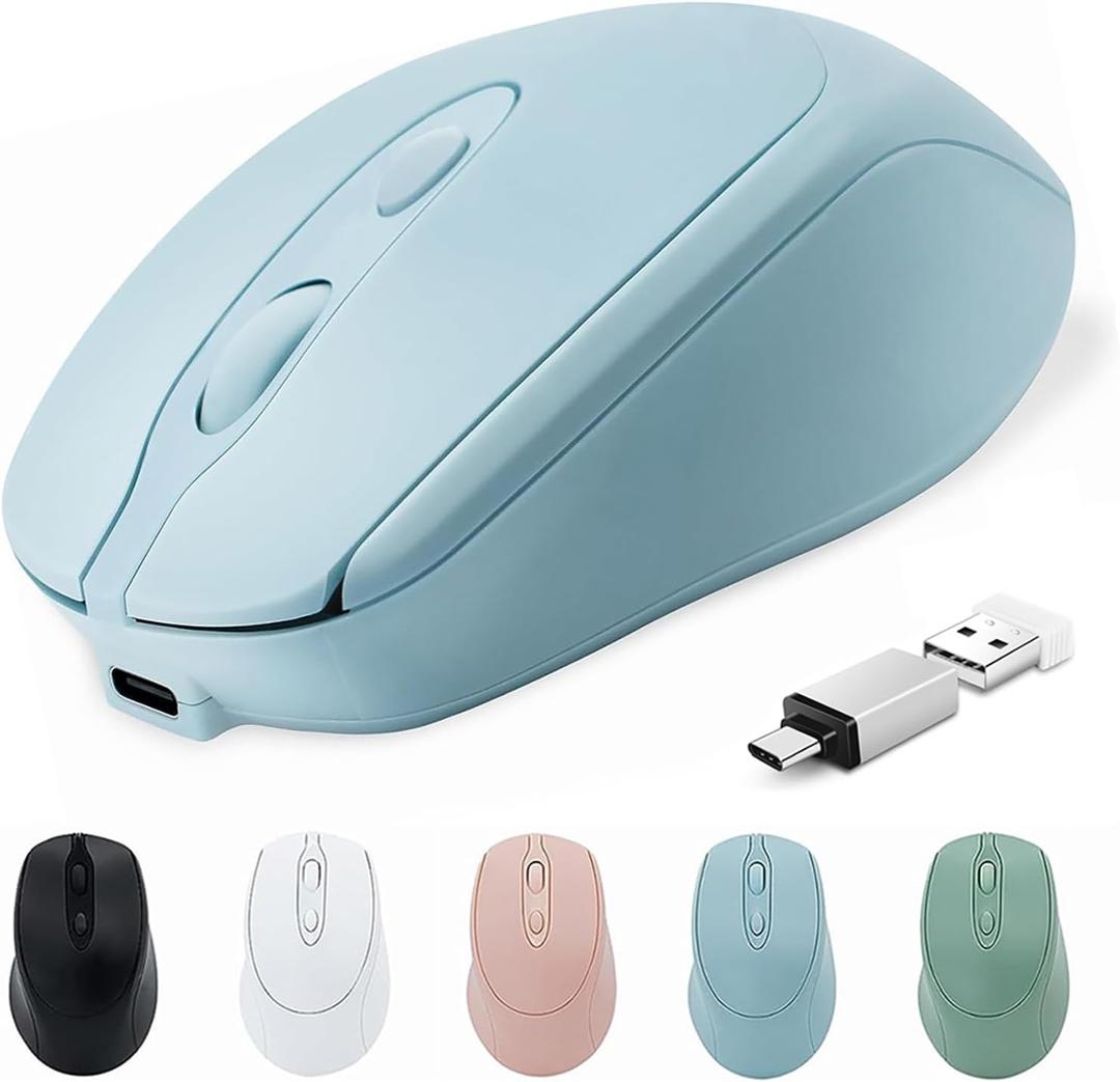 Wireless Bluetooth Mouse USBC for MacBook Air Laptop, USB C Rechargeable Wireless Mouse Compatible with Mac Desktop/Surface Pro Portable Computer Mice (BT5.2/3.0, 2.4G USB A, Type-C)