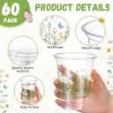 Hushee 60 Pcs Floral Cups with Spring Summer Fall Flower 16 oz Wildflowers Plastic Disposable Drinking Cups for Summer Spring Autumn Birthday Baby Shower Party Supplies(Wildflower), approx. 16oz