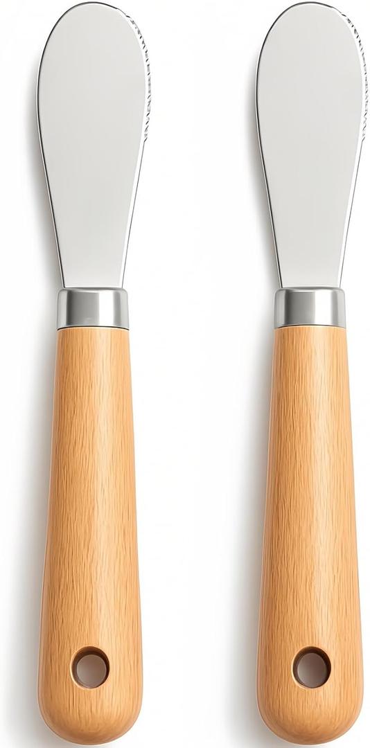 Butter Knives Set of 2, Wood Handle, Durable Stainless Steel Blade, Butter Knife for Smooth Spreading Butter Cream Cheese Jam, Ideal for Bagels, Sandwiches, Butter Knife Spreader 7.5 Inches