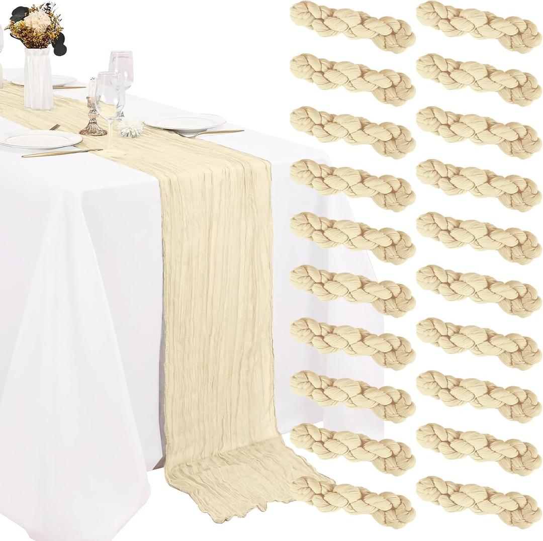 20 Pack Lvory Cheesecloth Table Runner 10FT Boho Gauze Fabric Cheese Cloth Table Runners for Wedding ,Party,Baby Shower, Bridal Party, Rustic Farmhouse and Table Decorations