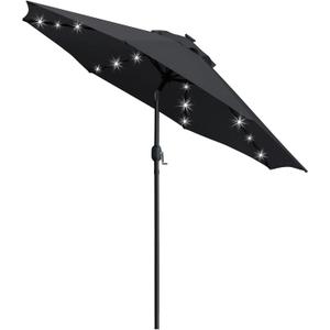 Sunnyglade 9' Solar LED Lighted Patio Umbrella with 8 Ribs/Tilt Adjustment and Crank Lift System (Black)