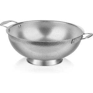 Tiawudi Large 6-Qt Colander, 18/8 Stainless Steel Mesh Strainer for Kitchen, Food Sieve with Riveted Handles and Self-draining Solid Ring Base, Great for Pasta, Rice, Vegetables and Fruits