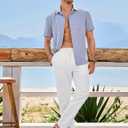 JMIERR Mens 100% Cotton Pants Casual Elastic Waist Drawstring Lightweight Summer Beach Trousers with Pockets (White, L)
