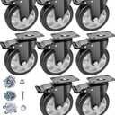 Casters, 5" Caster WheelsCasters Set of 8 Heavy Duty - ASRINIEY Black Polyurethane Castors, Top Plate Swivel Wheels, 8-Pack Industrial Casters with Brake, Locking Casters for Furniture and Workbench