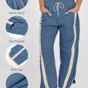 Fisoew Women's Baggy Wide Leg Pants Casual Drawstring Elastic Waisted Contrast Color Workout Y2K Track Pants (Blue, L)