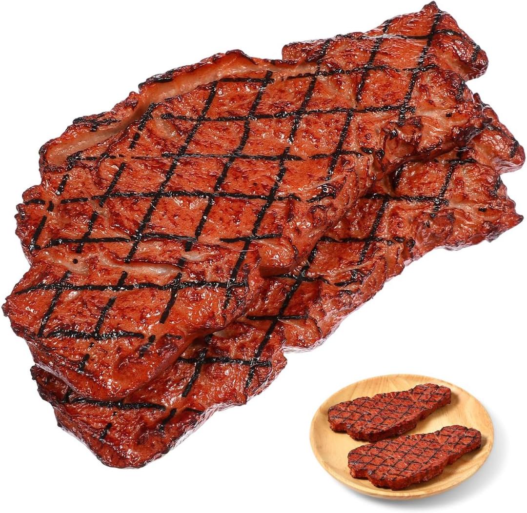 Yardwe 2Pcs Artificial Fake Steak Simulation Food Fake Cooked Roast Beef Meat Home Kitchen Decoration Market Display Photography Props (Brown)