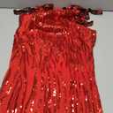 AlexQueen Women's Sexy Spaghetti Strap V Neck Mesh See Through Bodycon Sequin Gown Evening Dress with Slit (Red, L)