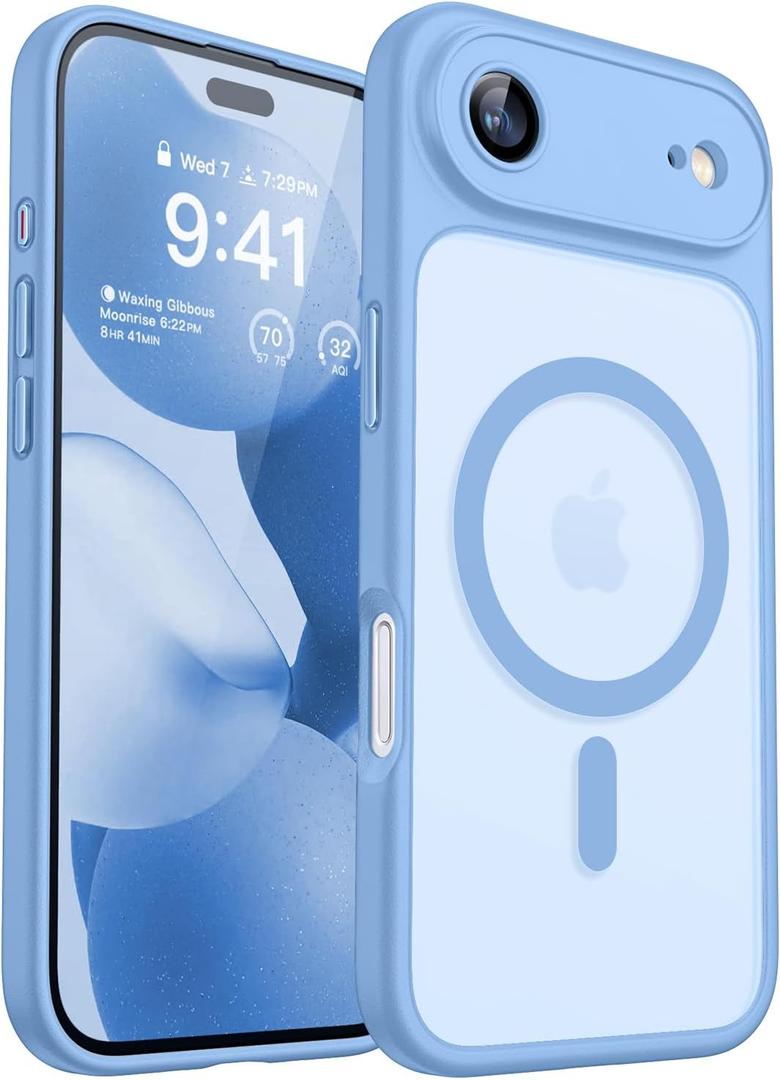 CANSHN Magnetic Compatible with iPhone Air Case(6.5 Inch), Upgraded [Full Camera Protection] [Compatible with Magsafe] [Translucent Matte] Shockproof Phone Cover for iPhone 17 Air Case,Light Blue