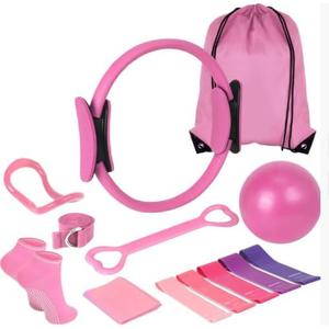 Home Pilates Kit for Women Pilates Ring & Ball Set, Magic Circle Hoop with 5 Resistance Bands (Pink)