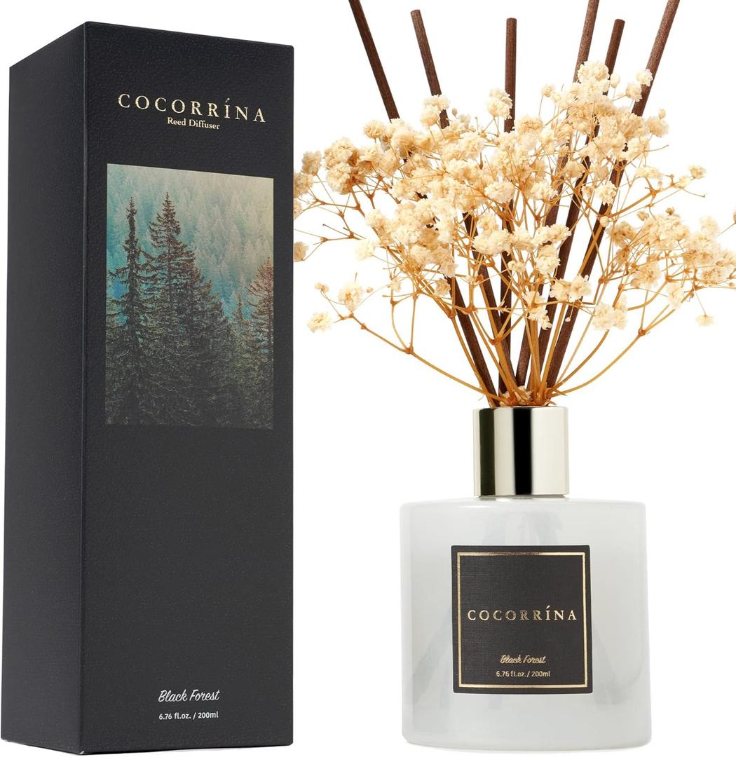 Cocorrna Reed Diffuser Sets, 6.7 oz. Black Forest Diffuser with Sticks Home Fragrance Reed Diffuser for Bathroom Shelf Decor (Flower/6.7 Ounce/1pack)