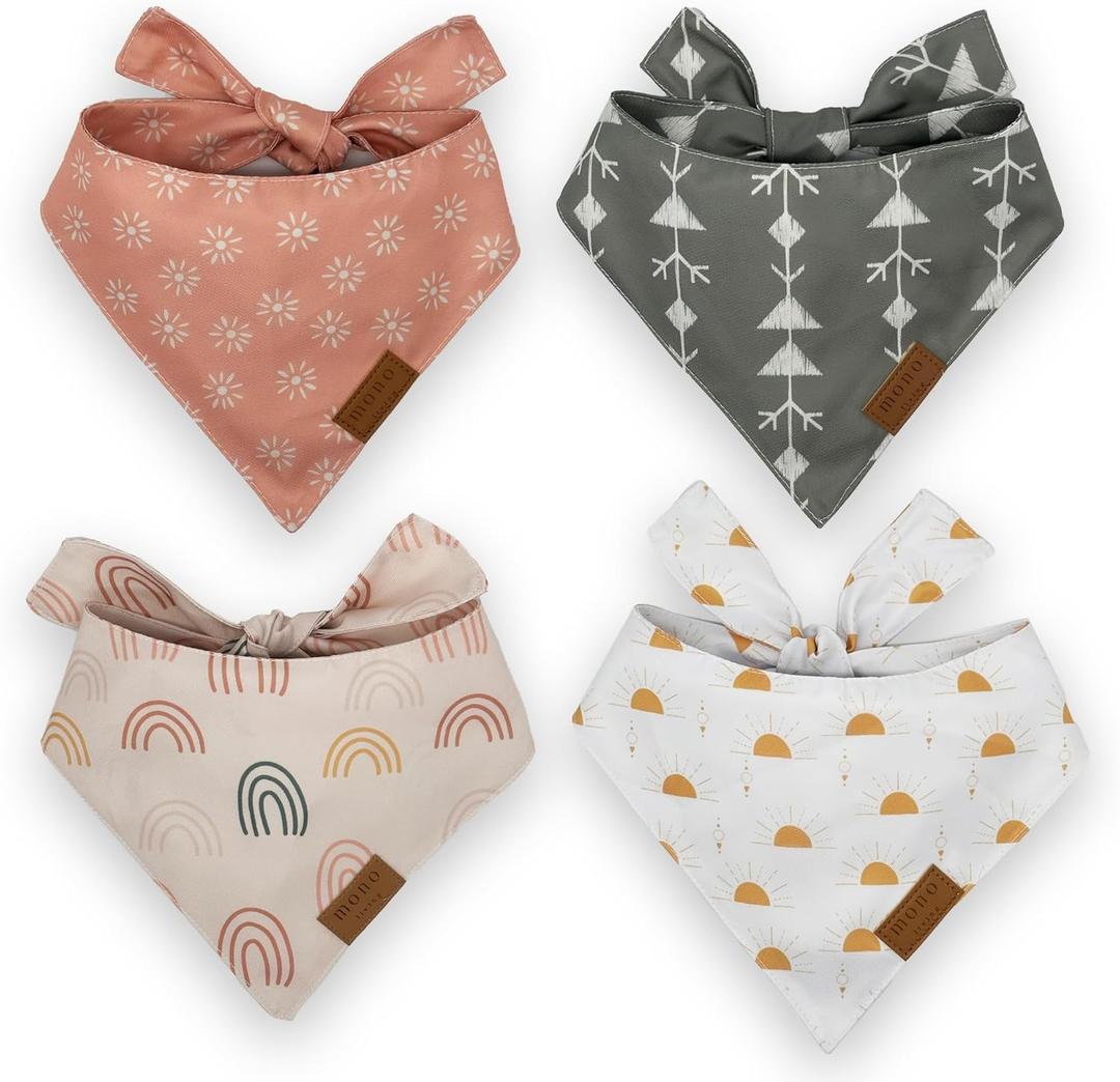 Dog Bandanas 4 Pack, Cute Summer Set, Large, Premium Durable Soft Fabric, Dual Layer, Puppy Pet Collar Scarf, Unique Shape Handkerchief, Adjustable Fit, Holiday Christmas Thanksgiving