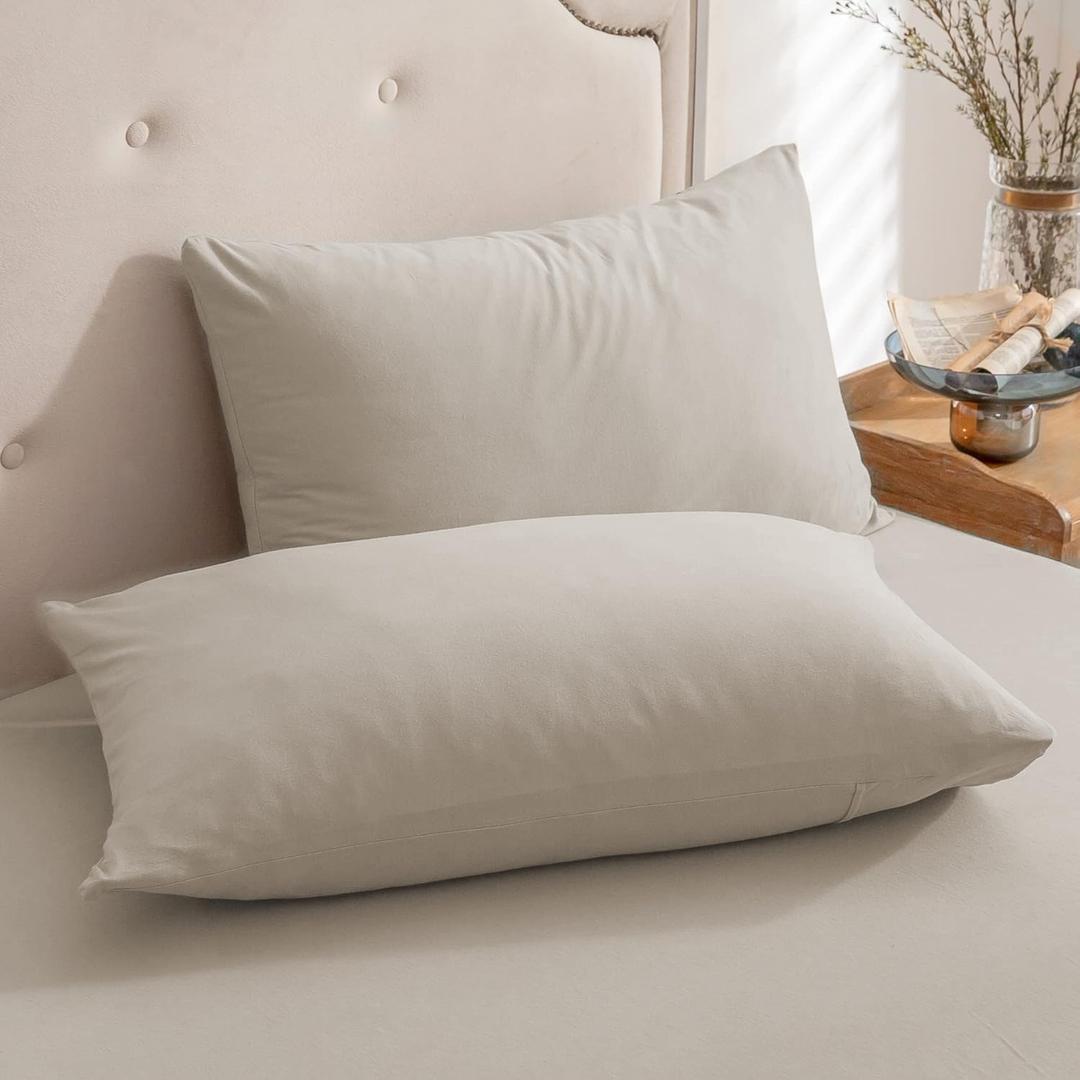 PURE ERA Jersey Knit Pillowcases 100% T-Shirt Cotton Super Soft Comfy Breathable, Set of 2, Standard 20" x 26", Solid Dark Beige