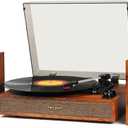Vinyl Record Player with External Speakers, 3 Speed Bluetooth Turntable for Vinyl Records, Vintage Belt Drive Record Player with Stereo Speakers and Auto Stop, RCA Audio Out and Aux-in,Light Wood