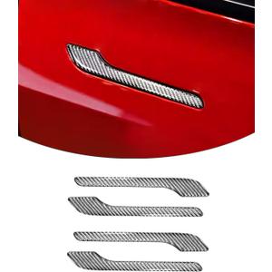 Carbon Fiber Door Handle Cover, Door Handle Protective Cover Decoration Compatible with Tesla Model Y/3 Accessories (2017-2025) Highland & Juniper Compatible (4 Pieces) (Silver with drip)
