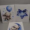 Baby Boy Nursery Canvas Wall Art Set of 3, Blue Elephant Moon and Stars Picture Wall Decor Painting, Cute Animal Baby Girl Nursery Posters Prints for Kids Room Bedroom 12x16 In Framed