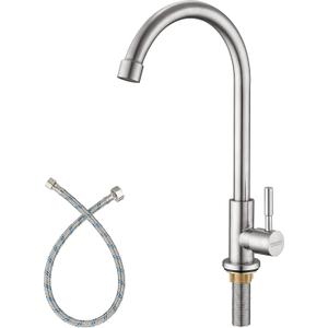 Cold Water Only Kitchen Faucet, Solid Stainless Steel Bar Deck Mount Cold Faucet for Outdoor Sink with Supply Line