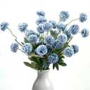 8pcs Blue Fake Flowers Silk Pompon Mum Artificial Flowers,Mini Artificial Chrysanthemums with Stems,Faux Flowers For Vase,for Wedding Centerpieces, flower arrangements, vase fillers, and home decor
