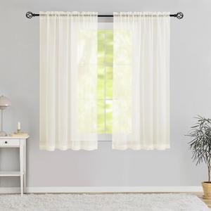 Semi Voile Sheer Curtains 45 Inches Long 2 Panels Rod Pocket Window Treatment for Living Room Bedroom Dining Room(Ivory 38" W x 45" L)