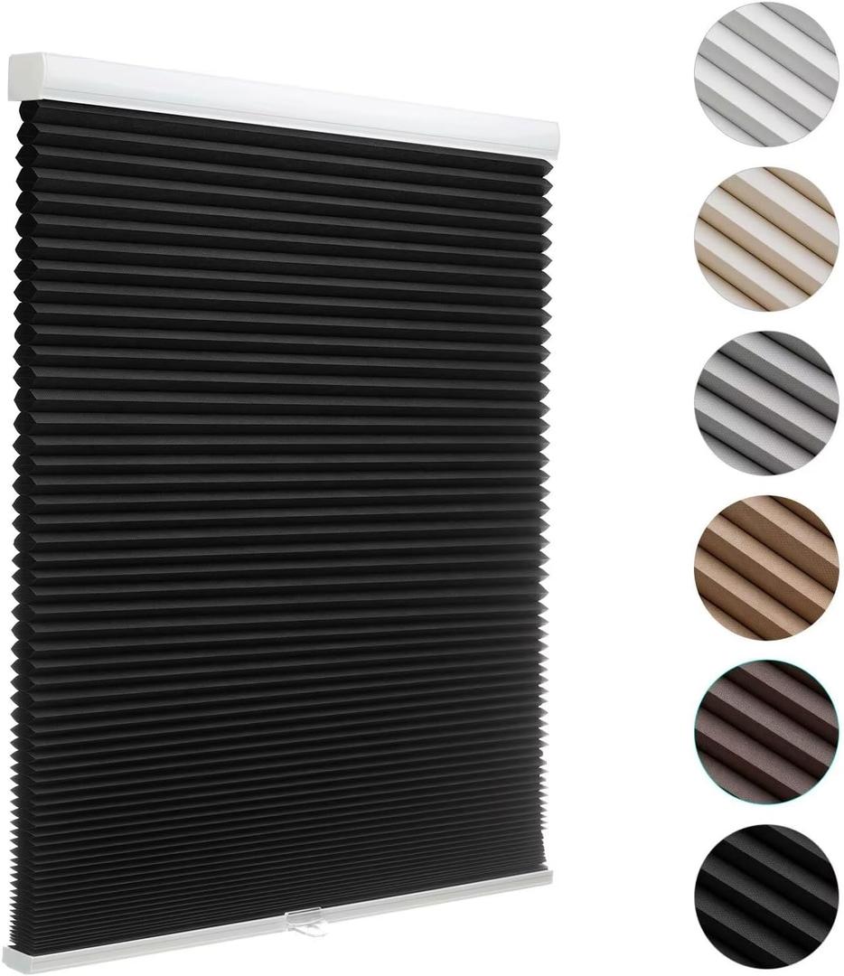 MYshade Blackout Cordless Cellular Shades Honeycomb Shade for Indoor Windows Room Darkening Blinds for Home Office Pull Down Window Shades Easy to Install 35 inch Wide, H36 Pleated Shade Black
