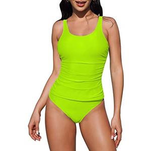 Pink Queen Women Two Piece Tankini Swimsuit Tummy Control Bathing Suit Ruched Tank Top with Bikini Bottoms S