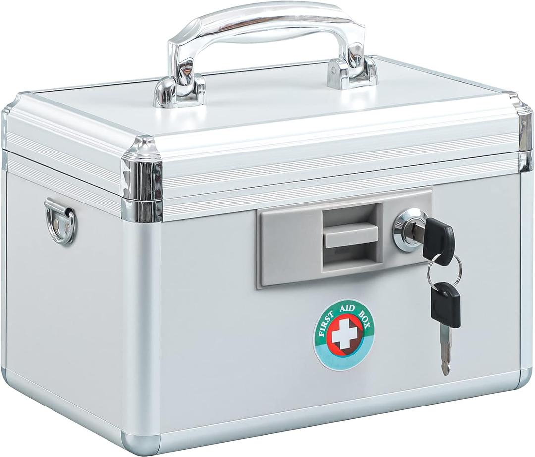 KYODOLED Locking Key Medicine Box,First Aid Key Safe Box with Lock,Key Medication Storage Lock Box for Drugs Use, 10.2'' x 6.2'' x 7.7'' White