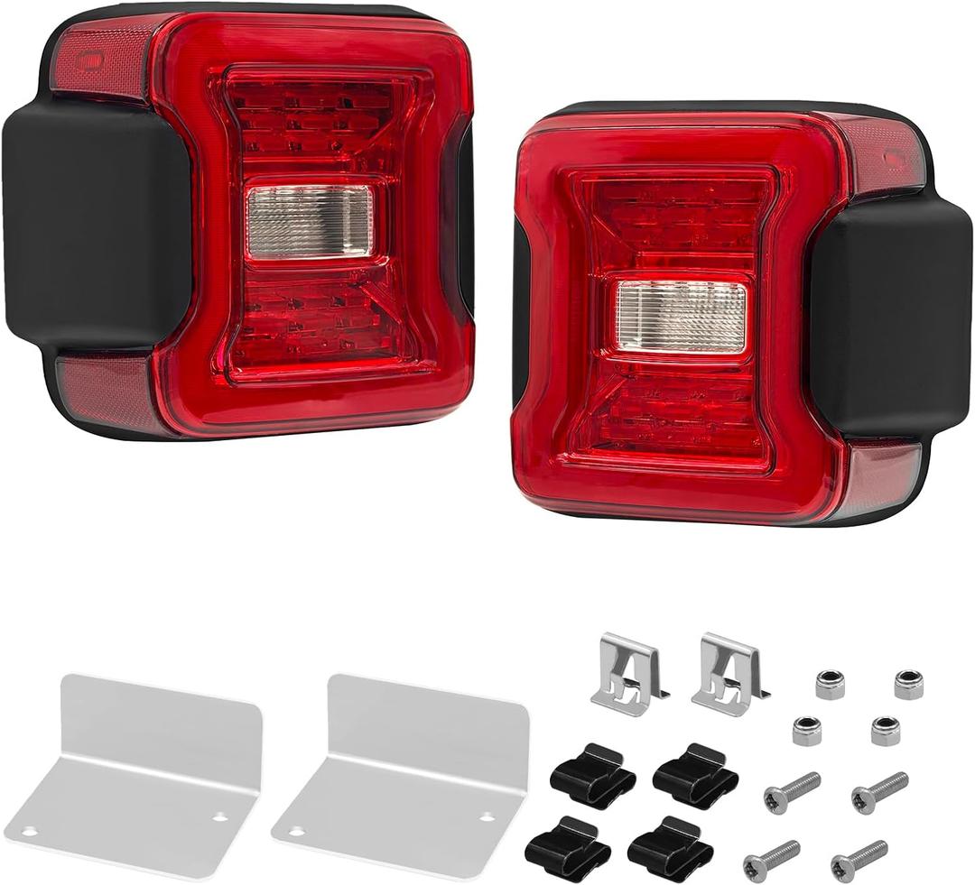 WM-JLT01RB R & L Red LED Tail Lights with Blind Spot Plug and Bracket Compatible with 2018–2024 Jeep Wrangler JL,Turn Signal Brake Running Reverse Side Marker Light