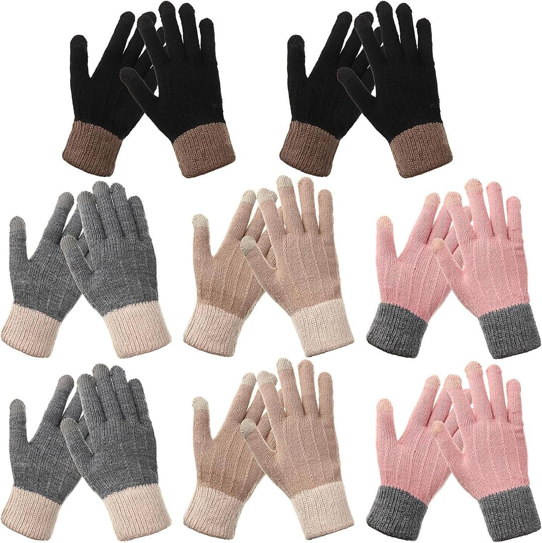 SATINIOR 8 Pairs Women's Winter Gloves Warm and Fleece Lining Knit Touchscreen Elastic Cuff Texting Gloves (Black, Gray, Khaki, Pink)