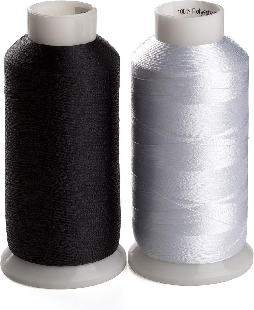 Simthread 2 Bobbin Thread for Sewing and Embroidery Machine 1 Black and 1 White 5500 Yards Each - 60WT Polyester Bobbin Fill Thread Bottom Threads