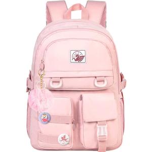 CCJPX Girls Backpack, 16 inch School Laptop Bag College Bookbag, Anti Theft Daypack for Teens Girls Students Women (Light Pink)