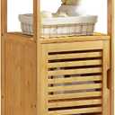 VIAGDO Bamboo Cabinet, Bathroom Storage Cabinet with Single Door and Shelf, Freestanding Bathroom Cabinet, Kitchen Cupboard, Sofa Side Table for Living Room/Hallway/Kitchen, Small
