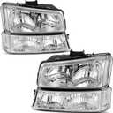 AUTOSAVER88 Headlight Assembly Compatible with 2003 2004 2005 2006 Chevy Silverado Avalanche 1500 1500HD 2500 2500HD 3500/2007 Classic Pickup Headlamp Replacement w/Bumper Lamp Set, Chrome/Clear