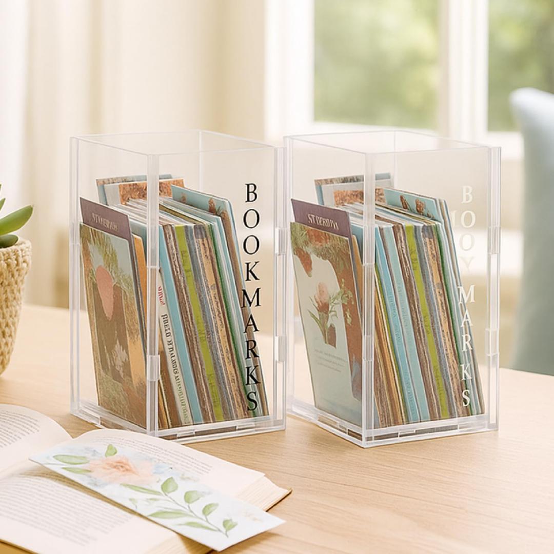 AceOrbit 2pcs Acrylic Bookmark Holders Clear Pencil Pen Holder Cup Acrylic Desk Accessories for Transparent Makeup Brush Holder Home Office Desk Supplies Stationery Organizer Book Lover Teacher Gift