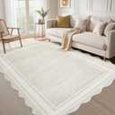 Garvee Washable Area Rug 4x6 Scalloped Rugs for Living Room Solid Carpet 4x6 Rugs for Bedroom Nursery Dining Room Table Non-Slip Stain Resistant Entryway Rug Beige
