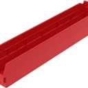 Akro-Mils 30124 Plastic Shelf Bins, Heavy Duty Storage Bins for Garage, Closet, and Drawer Organization, 24-Inch x 4-Inch x 4-Inch, Red, 12-Pack