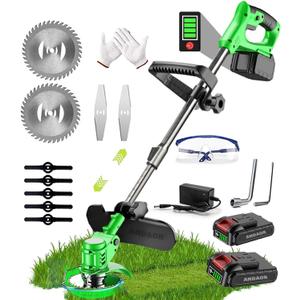 Weed Wacker Electric Cordless, 24V Weed Eater Battery Operated, 800W Brush Cutter with 2 4.0Ah Batteries, Lightweight Grass Trimmer with 3 Types of Cutting Blades for Lawn Yard (AUS-H189)