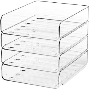 FANXIYQ 4-Tier Acrylic Paper Tray Organizer | Clear Stackable Desk Organizer for Documents, Letters, A4 Paper | Modern Office/Classroom/Home Organization