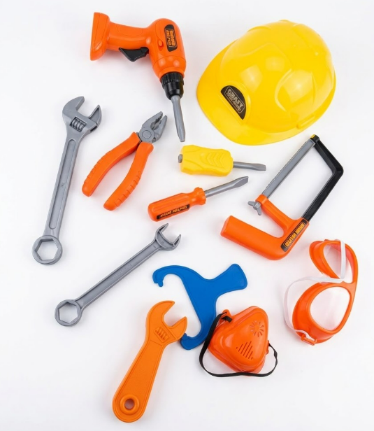 Toddler Tool Set with Electronic Toy Drill, 12 Tool Equipment, Pretend Play Construction Costume with Safety Vest Hat, Toy Tool Box for Kids Boy Girl Age 3-8