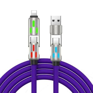 240W 4-in-1 USB Charging Cable, 6.6ft, LED Light Indicators, Fast Charge Compatible, USB-A/Type-C Connectors (Purple)