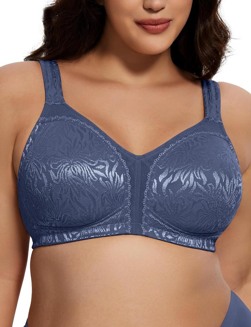 Deyllo Women's Full Coverage Plus Size Comfort Minimizer Bra Wirefree Non Padded (Blue)