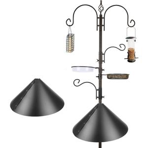 Bird Feeder Pole with Squirrel Baffle - Deluxe Feeder Station Kit Includes Suet Cage, Wild Bird Feeders & Planter Hanger for Garden, Yard