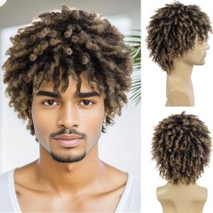 GNIMEGIL Ombre Blonde Dreadlock Wig Male Short Braided Wigs Fake Dreads Men Guys Natural Afro Synthetic Hair Braids Short Braid Wig - Faux Locs Boy Wigs Costume