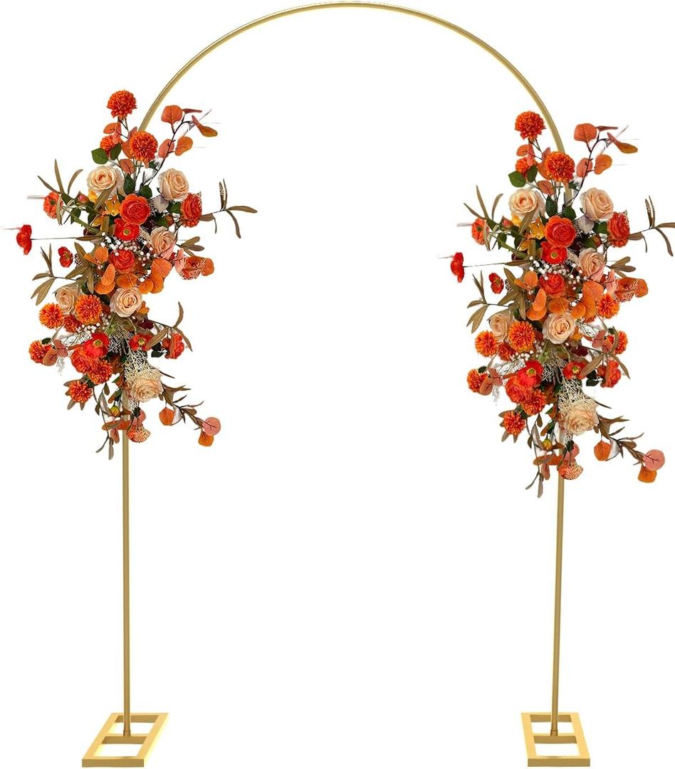 Queension Arch Backdrop Stand 7.2FT, Metal Wedding Arch Stand with Base for Ceremony, Balloon Arched Backdrop Frame for Birthday Party Baby Shower Celebration Decorations, Gold