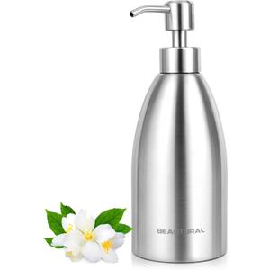BEAUTURAL 304 Stainless Steel Countertop Soap Dispenser 15.2 Oz, Rust-Proof Liquid Dish Soap Pump Bottle for Kitchen, Bathroom and Countertop Hand Lotion [2025 Upgraded] (Silver)