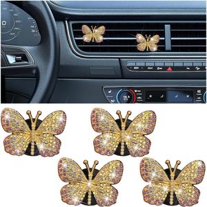 Zpana Bling Car Air Vent Clips, 4PCS Butterfly Rhinestone Vehicle Clamp Pandent, Sparkling Diamond Automotive Interior Vent Charm Decoration Accessories, Universal for SUV, Sedan, Truck (Pink)