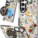 Cute Case for Samsung Galaxy S25 for Women Girls - Funny Retro Flower Design Compatible with Magsafe Magnetic Ring Holder Kickstand Fashion TPU Phone Covers