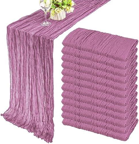 12 Pack 10Ft Cheesecloth Table Runner 35x120 Inch Boho Gauze Table Runner Rustic Cheese Cloth Long Romantic Table Runners for Wedding Bridal Shower Birthday Party Table Decor (Mauve)
